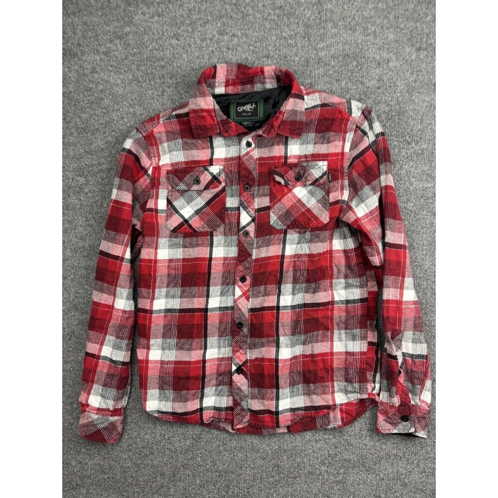O'Neill Shirt Men's Medium Red Plaid Flannel Button Front Long Sleeve Casual